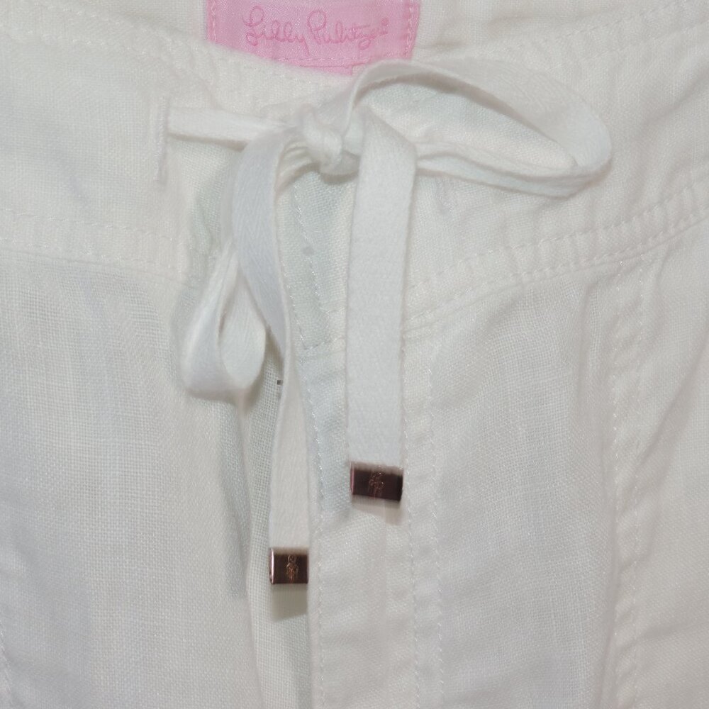 Lilly Pulitzer Beach Pants Sz 12 White Linen Wide Leg Pull On Drawstring Pockets - Picture 4 of 14